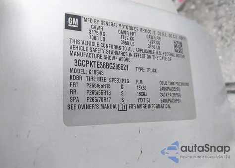 2011 Chevrolet Silverado 1500 Ltz из США, поврежденный, VIN 3GCPKTE36BG299621